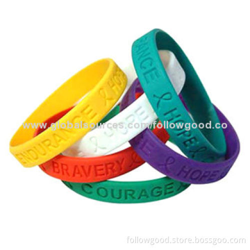 Pure 100% Silicone Debossed Wristbands/Bracelets, Imprinted Color, Best Christmas Gifts